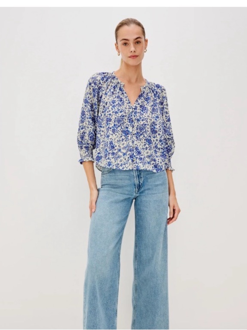 Rails Blue Floral Peasant Blouse